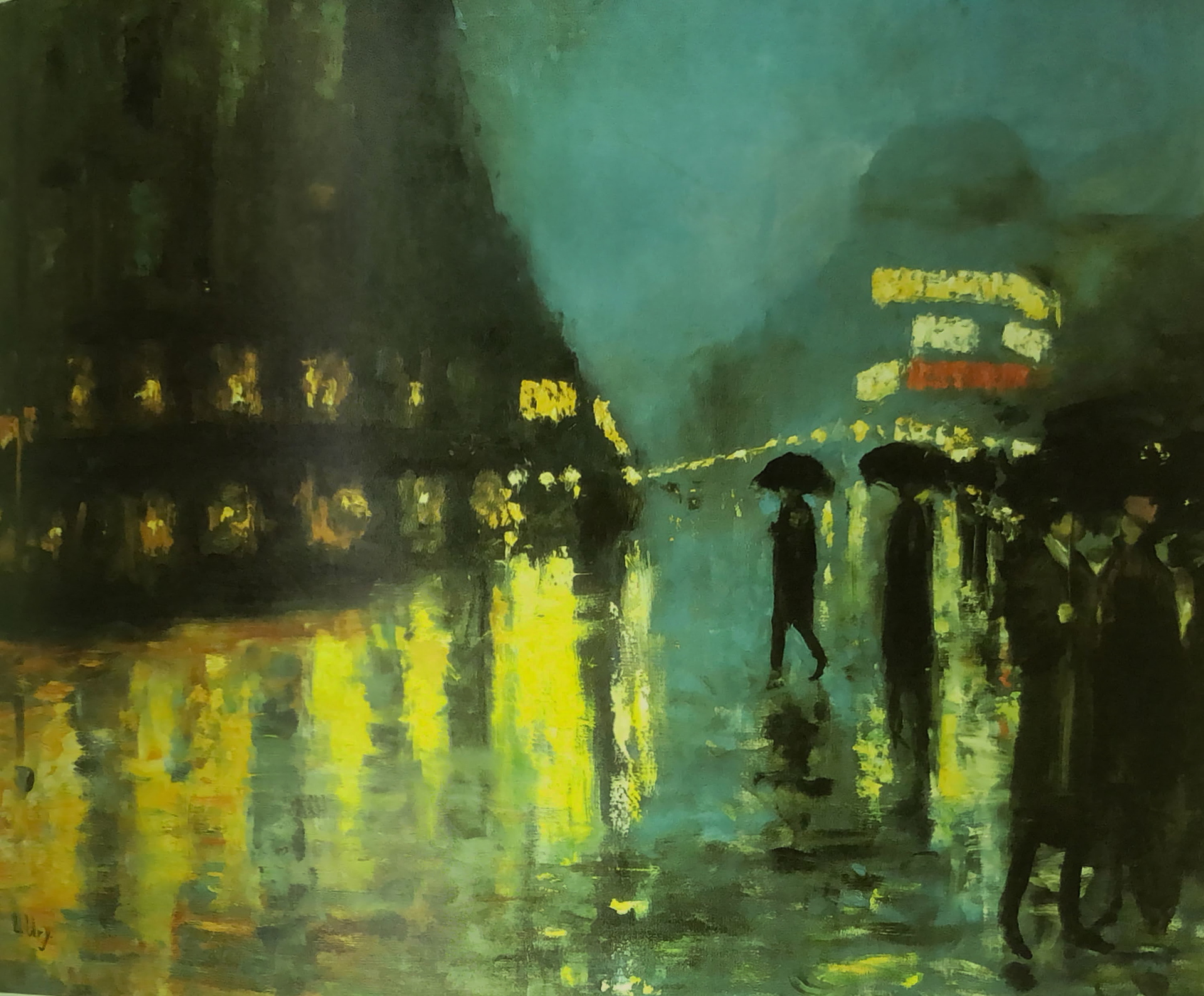 レッサーユリィ「夜のポツダム広場」ミニチュアキャンバス - 絵画 